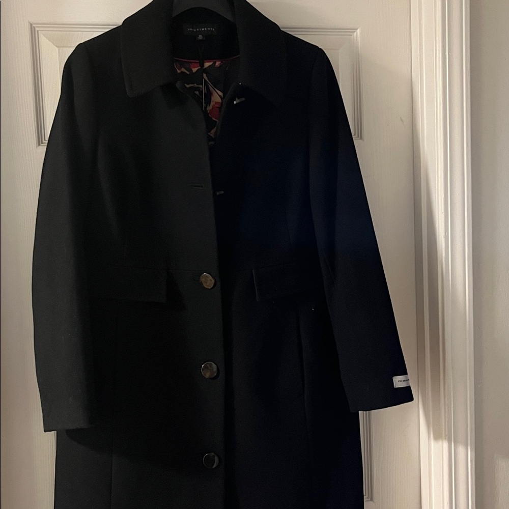 Investments Elegant Black Coat with Vibrant Red Accents